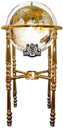 Unique Art 37-Inch by 13-Inch Floor Standing Full Cut Mop Mother of Pearl Gemstone World Globe with Gold 4-Leg Stand