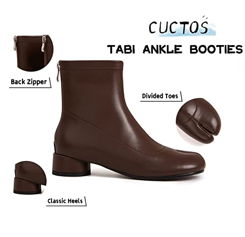 Image of Split Toe Ankle Boots for Women Tabi Japanese Ninja Shoes Low Chunky Heels Booties, Stretch Artificial Leather Boots Back Zipper