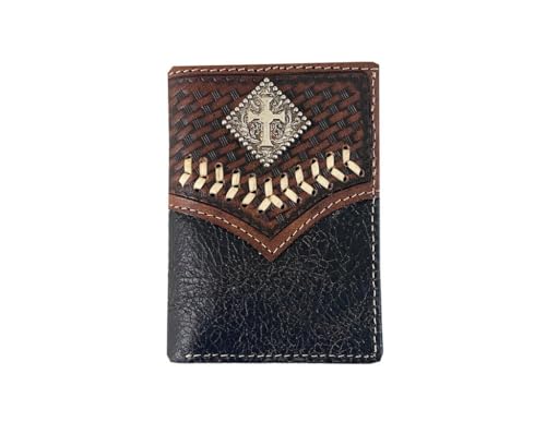 ROPER Western Wallet Men Diamond Cross Concho Trifold Brown 8165000