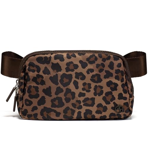 Pander 1L Printed Belt Bag for Women, Nylon Crossbody with Adjustable Strap, 2-Way Zipper, 3 Inner Mesh Pockets, Leopard Multi