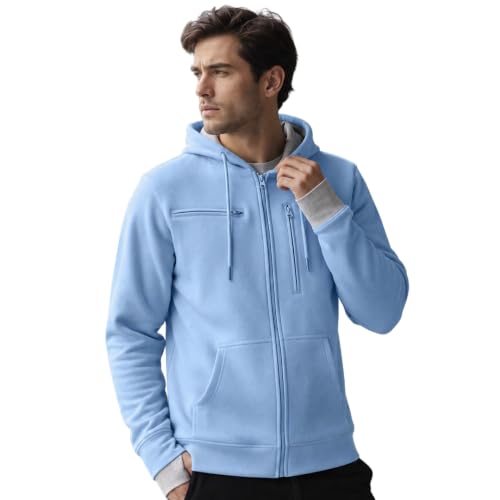 Image of NOBERO Travel Hoodies for Men|Cotton Fleece Solid Hooded Full Sleeve Sweatshirt|15 Utility Features,Tab & Drinks & earphones Holder,Charger & Sunglass Pocket, Microfiber Cloth,In-Built Gloves,Eye Mask