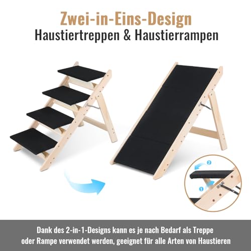 Jiubiaz Hundetreppe Klappbare Haustiertreppe 65,5cm Hoch, 4-Stufig Faltbare Katzentreppe, Hunderampe, Maximale Belastung 80kg, Tiertreppe mit Rutschfester Trittmatte für Hunde und Katzen