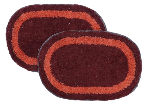 Image of THE HOME TALK Cotton Bathmats | Water Absorbent Runners | Regular Striped Rugs | Floor Mats for Kitchen, Bathroom & Sink | Ultra Soft Mats | Non-Slip (Red Oval, 40x60 CM (Pack of 2))