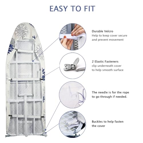 Image of SheeChung 14x42 Inch Over-The-Door Ironing Board Cover and Pad,Cotton Cover with Extra Thick Pad,Resists Scorching and Staining,Fits Door /Standard Ironing Board,Silicone Coating,Dahlia