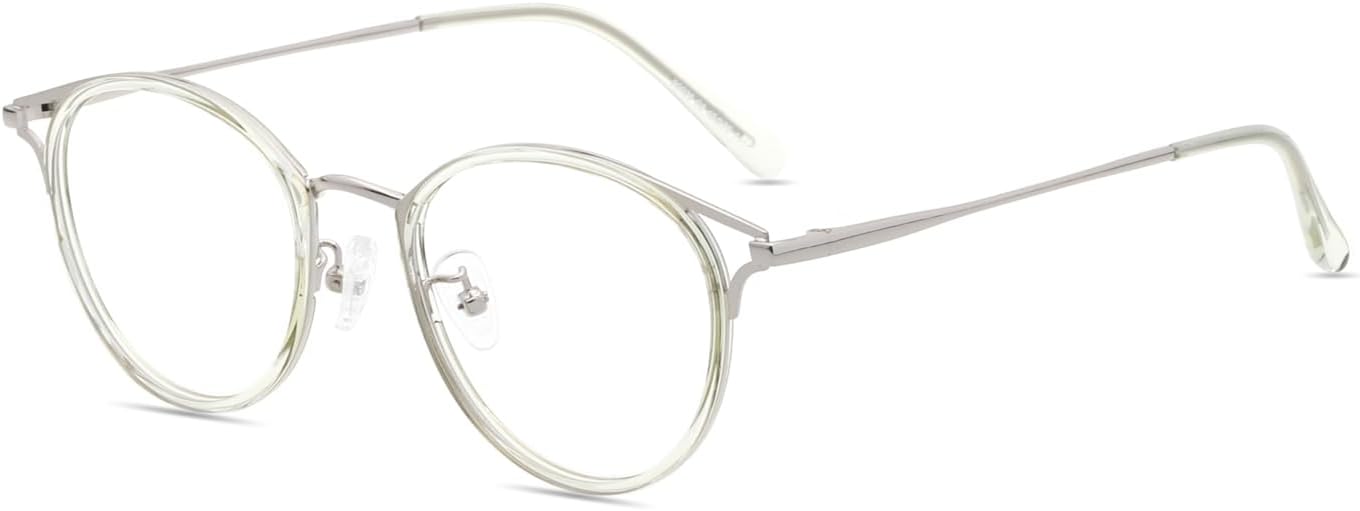 HELES Retro Oval Full Rim Metal & TR90 Eyeglasses Frame for Women Optical Eyewear Frames 49-20-140-Transparent Green