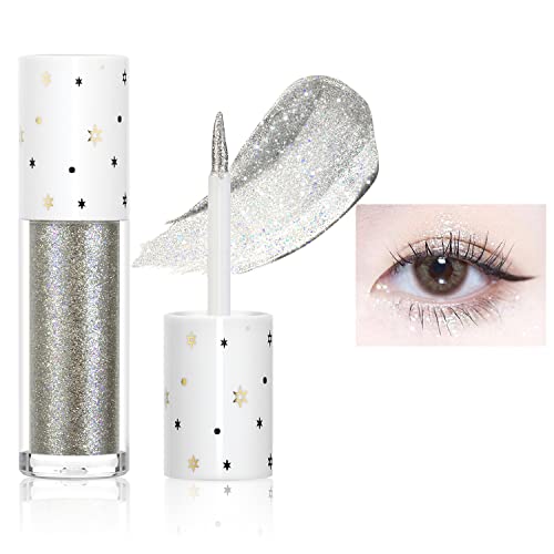 Mysense Liquid Glitter Eyeshadow, Sparkling Silver Eye Shadow Iridescent Shimmer Finish, Loose Glitter Gel Eyeshadow Eyeliner For Highlight Eye Crystals Makeup, 03 Star River #TOP10