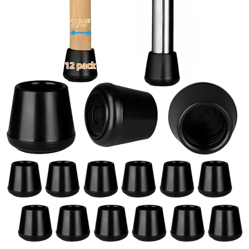 7/8 Chair Leg Tips Caps Non-Slip Rubber Leg Tips Stool Leg Protectors Cap Folding Metal Chair Leg Tip Replacement Chair Leg Floor Protectors Round Black 12 Pack