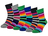 6 oder 12 Paar Damen Socken Ringel Bunt Baumwolle Komfortbund ohne Naht 11979 (6 Paar 39-42)