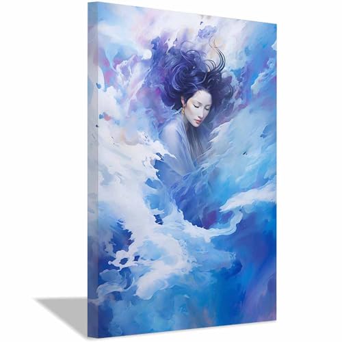Peinture à l'huile vintage Violette Sous l'Eau encadrée 40x60cm