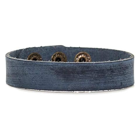 Mgutillart Punk Vintage Alloy Buckle Wristband Leather Cuff Bracelet(Blue) Cover