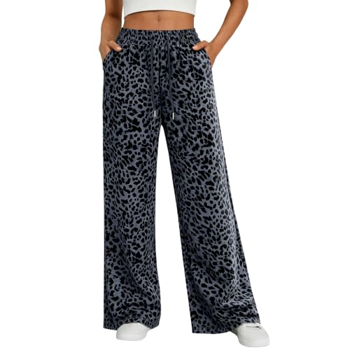 Women Leopard Pants Wide Leg Baggy Sweatpants Cheetah Pants Dark Blue S - image 4
