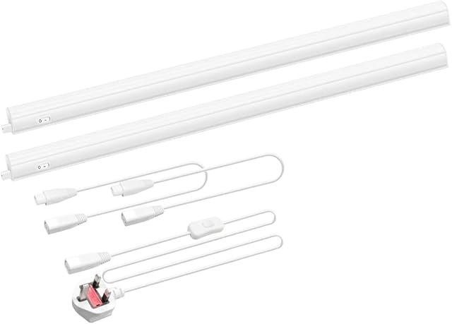 ENUOTEK Connectible Hardwired 2X 9W LED Kitchen Under Cabinet Lights, Under Cupboard Light Fixtures, 4000K Neutral White Lighting, Lamp Length 573MM with British Power Plug, Pack of 2 Lamps