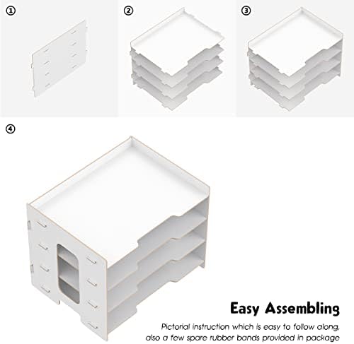 JOPOO Office File Tray, A4 Desk Tidy Organiser, 4 Tier Document/Paper/Letter Tray (white)