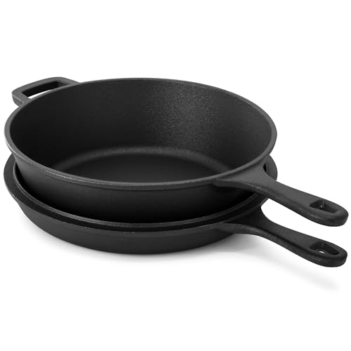 Image of Megachef 10.5 Inch 2-in-1 Pre-Seasoned Cast Iron Skillet and Fry Pan Set