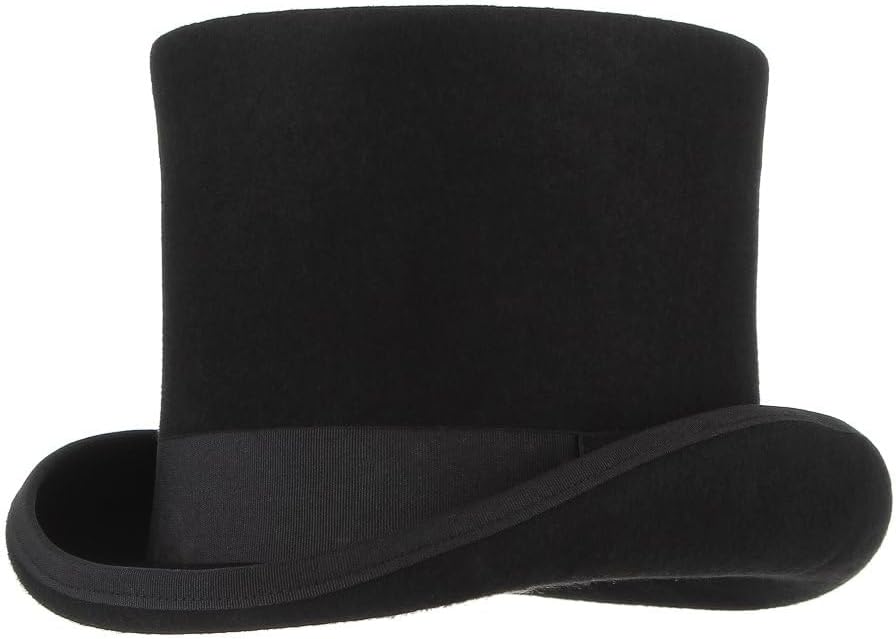Men 100% Wool Mad Hatter Satin Lined Black Top Hats 6.7" High Topper Hat