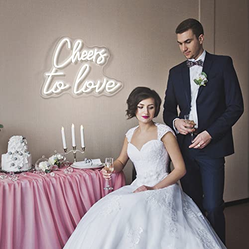 Image of Cheers to Love Neon Sign for Wall Decor, Cheers to Love Led Sign with USB Supply for Bedroom Birthday Wedding Decor，White Led Signs 15.7x11.8 Inch