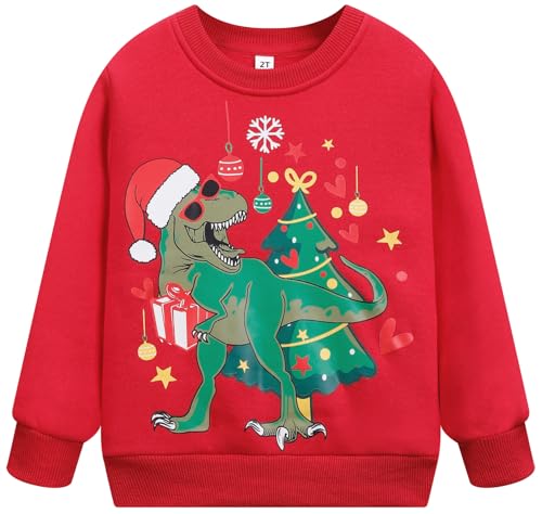 RETSUGO Toddler Boys Christmas Sweatshirts Kids Ugly Sweaters Reindeer Long Sleeve Xmas Fleece Pullover Tops Trucks Shirts