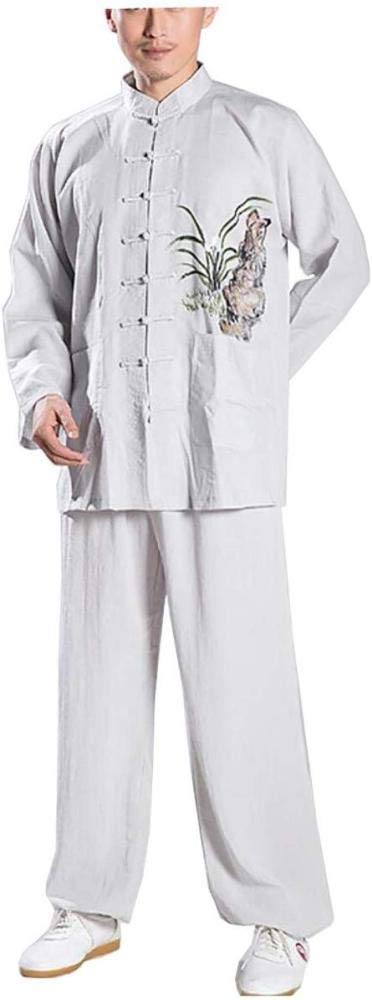 Vêtements de Tai Chi traditionnels en lin gris avec peinture artisanale
