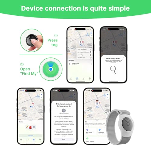 GPS Tracker for Kids, Teen, Elderly, Smart Tag Includes GPS Trackers and Adjustable Loss Prevention Wristband, Kids Tracking Tag Works with Find My APP (iOS Only) (Black Tracker, White Watch) by HONGTOP H - Image 6