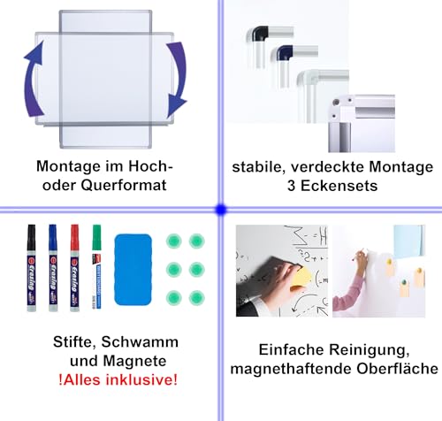 Dynamic-Wave Premium Whiteboard - 200 x 100 - Magnetwand & Schreib- und Zeichentafel - Vielseitige Magnettafel, Notiztafel für Büro, Schule & Zuhause