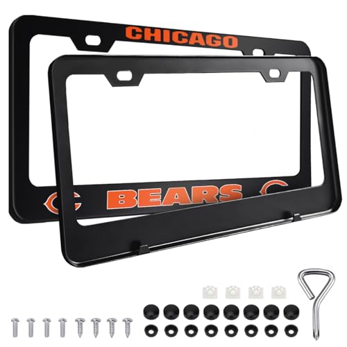 2PCS Black License Plate Frames Car License Plate Bracket Holder Premium Aluminum Alloy Weather Proof License Plate Covers with Screw Caps Cover Set Car Accessories