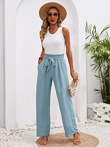 Heymoments Women's Wide Leg Lounge Pants with Pockets Lightweight High Waisted Adjustable Tie Knot Loose Trousers - Image 6