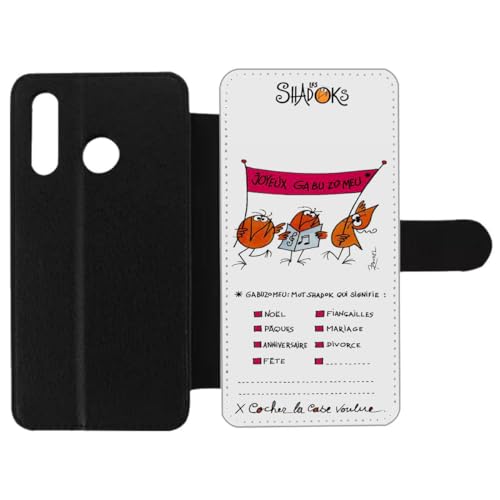 Étui en cuir Huawei P30 Lite Les Shadoks protection clapet magnétique unique