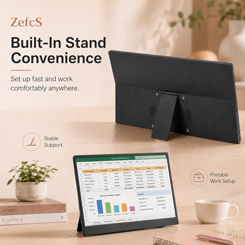 Image of Portable Monitor 14 Inch 1920x1200 16:10 IPS Laptop Screen Extender, HDR FreeSync USB-C HDMI Travel Monitor with Built-in Stand & Dual Speakers for Mac Laptop PC
