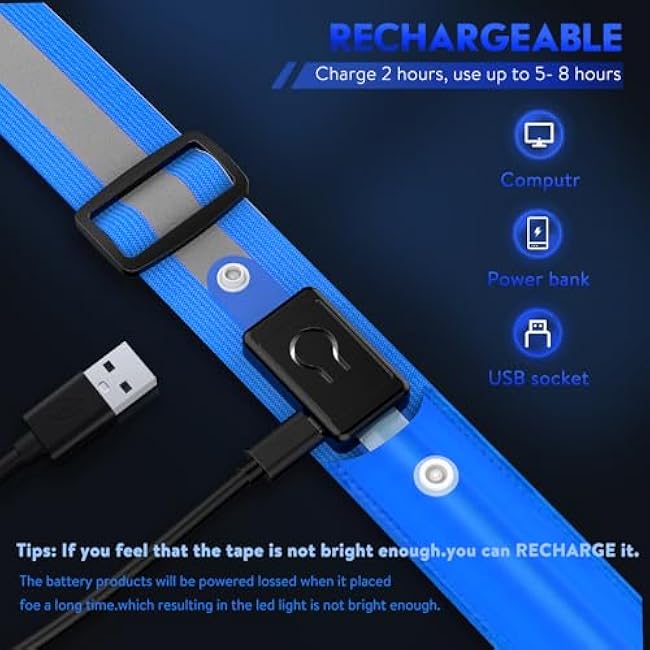 Simket Reflective Walking Gear, Rechargeable Led Reflective Sash, Adjustable Night Walking Safety Gear, High Visibility Safety Lights for Walking at Night for Men Women Jogging Running Biking