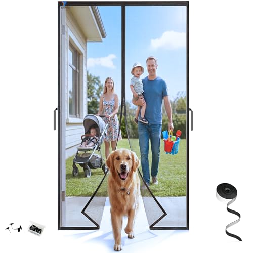 Magnetic Screen Door 38'' x 83'', Heavy Duty Fiberglass Screen Mesh for Summer Use,Hands-Free, Pet & Kid Friendly for Patio Sliding & Front Doors (Gray Summer Screen, Fit Door Size 36''x82'')