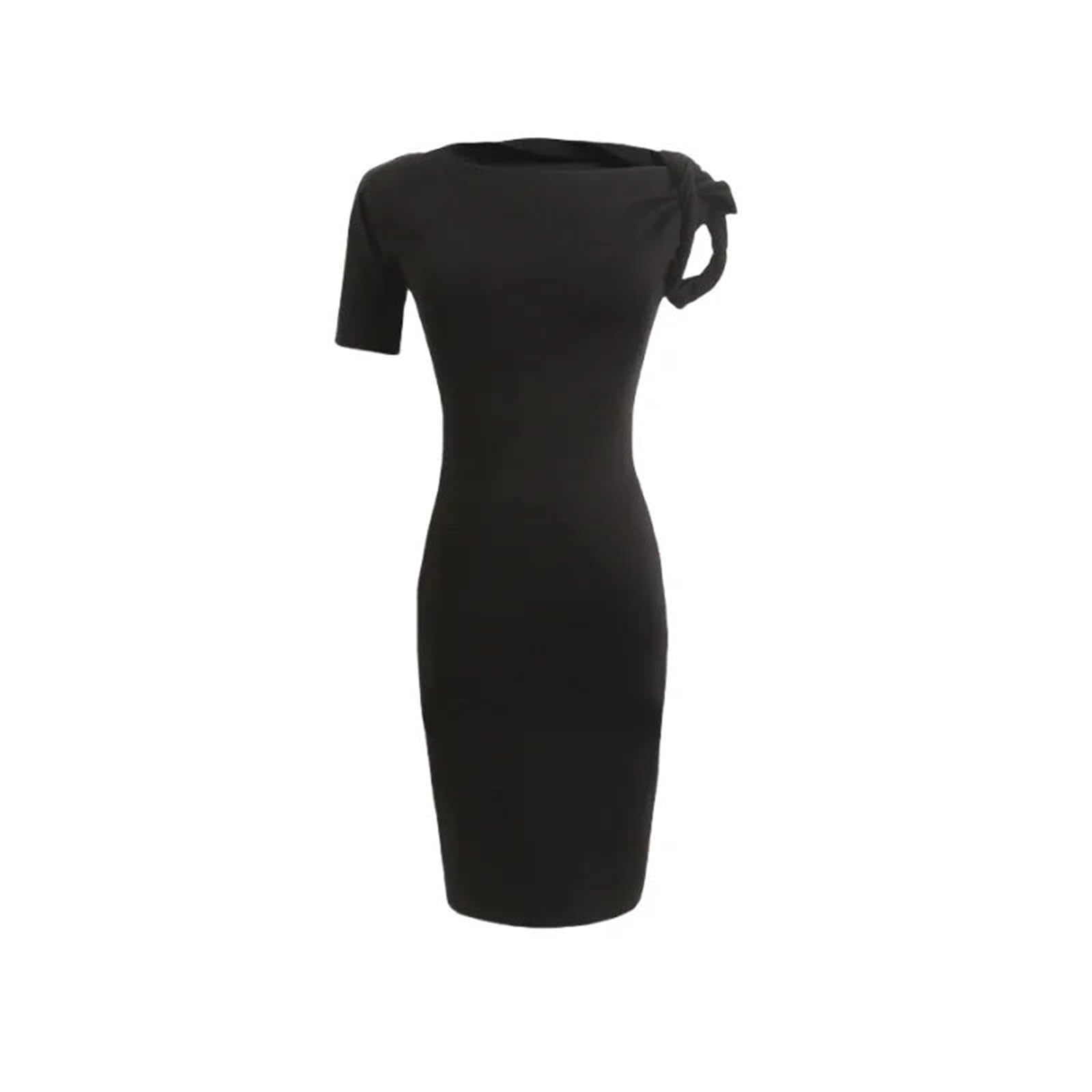 Women'S O Neck Short Sleeve Bodycon Stretch Twist Mini Dress Party Club Dress Black M