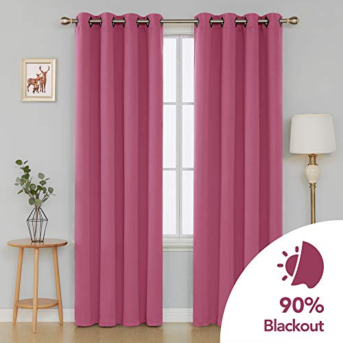 Image of Deconovo Rose Blackout Grommet Thermal Insulated Drapes and Curtains for Bedroom, 52x95 Inch