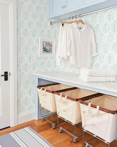 Image of MelunMer Geometric Peel and Stick Wallpaper Boho Green White 17.3''x393'' | Modern Self Adhesive Removable Wallpaper for Bedroom /Bathroom Waterproof, Contact Paper for Cabinets, Drawers Easy to Install