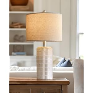 PoKat 23” Bedside Table Lamp for Bedroom Nightstands, Modern Ceramic Decor