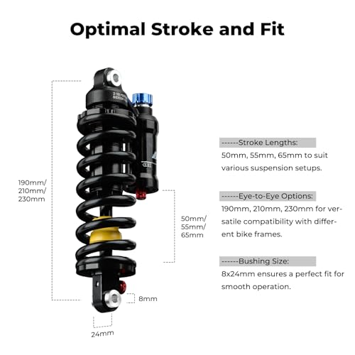BOLANY Downhill Mountain Bike Rear Shock MTB Rear Suspension Spring Shock Absorber 190mm 210mm 230mm for MTB/Electric Mmotorbike by BOLANY - Image 2