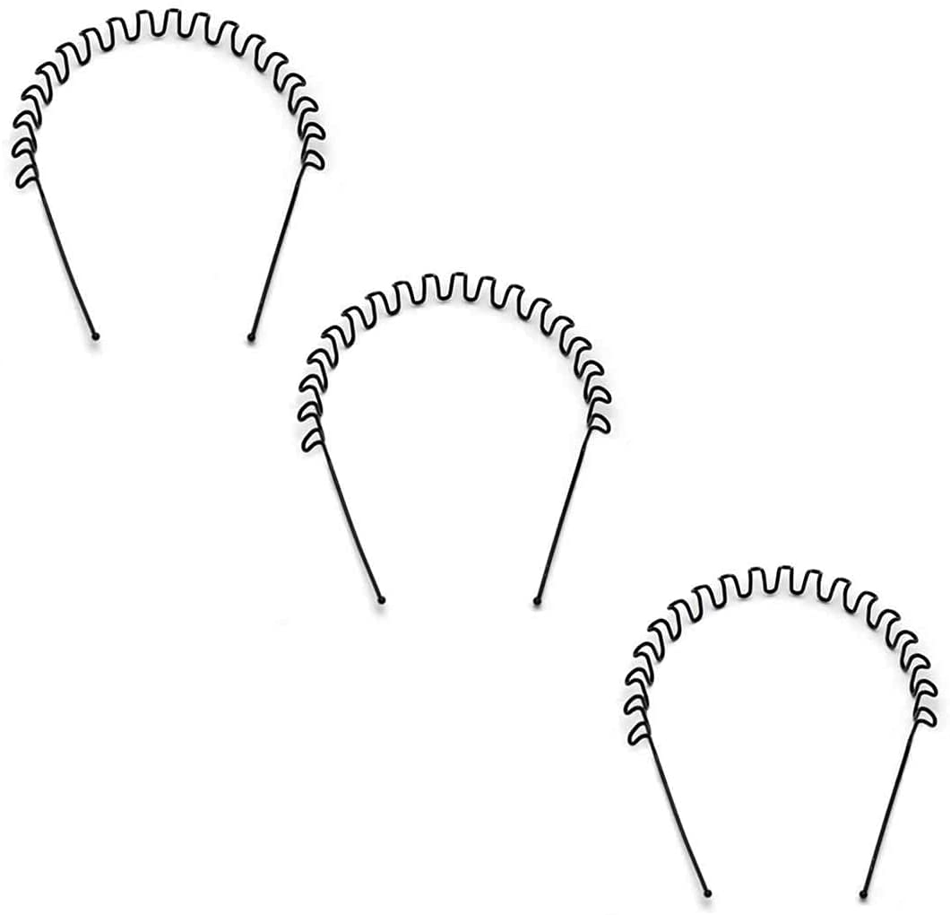 Metal Zigzag Wavy Curled Wire Hairband (Black)-Pack of 3Men and Women-image-33