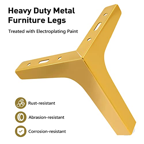 Ruisita 8 Pieces Metal Furniture Legs Modern Style Triangle Furniture Feet Heavy Duty Replacement Furniture Legs For Table Cabinet Cupboard Sofa Couch Chair, (Gold, 6 Inch) #TOP3
