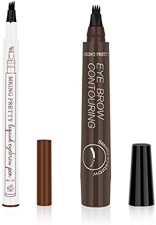 Ainviata 2pcs Waterproof Liquid Eyebrow Pencil w/Micro-Fork Tip Applicators, Microblading Eyebrow Pen Brown Eyebrow Tattoo Pen Creates Natural Makeup