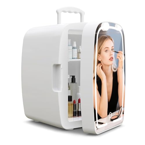 Upstreman 6L Mini Frigo Cosmetique, Mini Frigo Chambre avec Miroir, Éclairage LED 3 Intensités, 35 dB Silencieux et Portable pour Chambre, Bureau, TF06 PRO