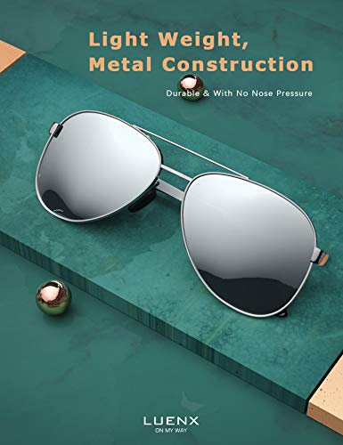 Luenx Aviator Sunglasses For Men Women Polarized - Mirrored Driving Uv 400 Protection(Silver) #TOP2