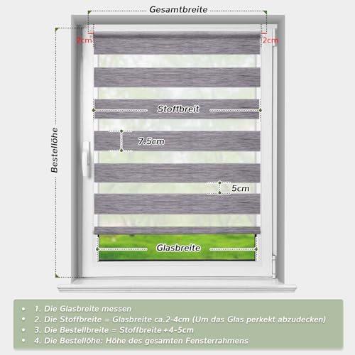 Deswell Doppelrollo Klemmfix ohne Bohren Marmor-Grau B110 x H120 cm (Stoffbreite 106cm) Rollos für Fenster ohne Bohren für Fenster mit… – Ansicht 4