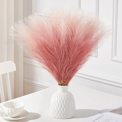 Image of Serwalin Gradient Pink Pampas Grass Decor, 17.7 Inch 6pcs Faux Pampas Grass, Artificial Pampas Grass for Wedding Table Centerpieces Decoration