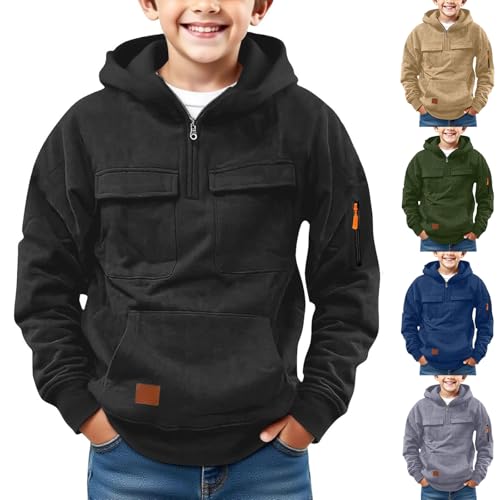 Boys Hoodies Kids Quarter Zip Pullover Long Sleeve Casual Fall Winter Outdoor Athletic Comfort Sweatshirts Outfits