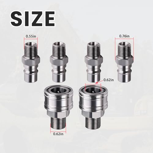 Image of M16-M14 Hydraulic Attachment Quick Fittings (Straight Through Unvalved Coupler) Compatible with Mini Excavator Hydraulic (4 Male and 2 Female Connector)