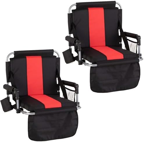 HIGH POINT SPORTS Foldable Stadium Seats for Bleachers with Back Support, 2PCS Bleacher Seats Chairs with Back and Cushion, Portable Folding Stadium Chairs with Armrest, Red