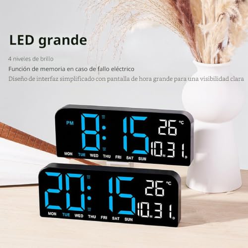 Reloj de escritorio LED con brillo ajustable y temperatura interna Qcwwy 7