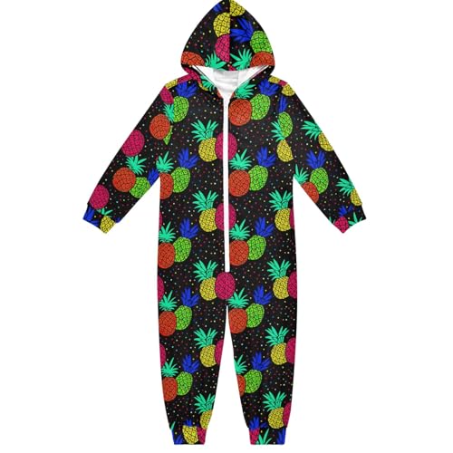 CHIFIGNO Pijamas con capucha de una sola pieza para fiesta, cosplay, ropa de dormir, Piñas coloridas con lunares negros, 9-11 años