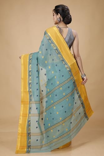 Image of Women's Traditional Bengal Tant Pure Cotton Design Border & Butta Tant Saree Without Blouse Piece