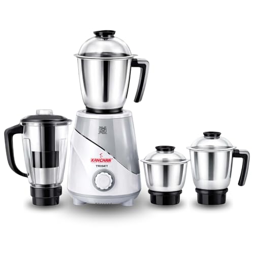 Image of Kanchan Triset Plus Mixer Grinder 750 Watt 4 Multipurpose Jars (3 Stainless Steel +1 Juicer)Blending, Grinding, Juicer mixer grinder for kitchen,Powerful motor with Overload Safety, ISI, 5 Yr Warranty