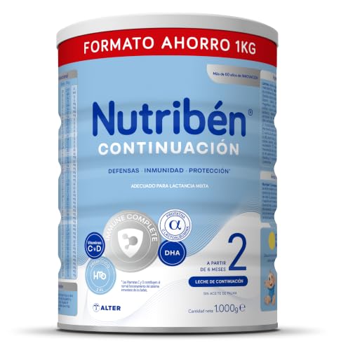 Nutribén Continuación Pro Alfa 2 - Leche en Polvo Bebé Continuación - Leche de Fórmula a Partir de los 6 Meses - sin Aceite de Palma - con Cacito Dosificador Incluido - con DHA y OLM - 1 Bote de 1KG